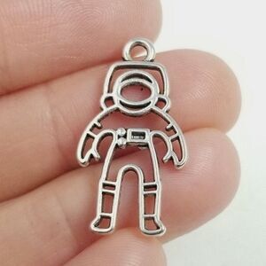 Little Astronaut Charm / Pendant, Silver Tone Filigree Cut Out Design, Estate